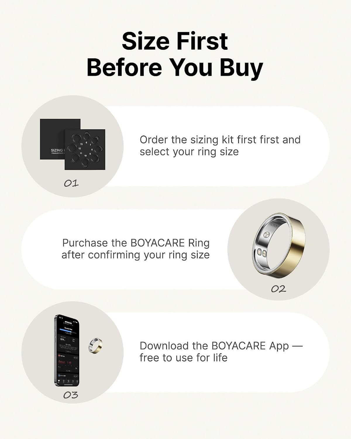 Boya BOYACARE Sizing Kit Medidor de Tallas Para Anillo Inteligente BOYACARE Ring - Imagen 4